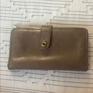HOBO Light Brown Leather Wallet with Snap Closure